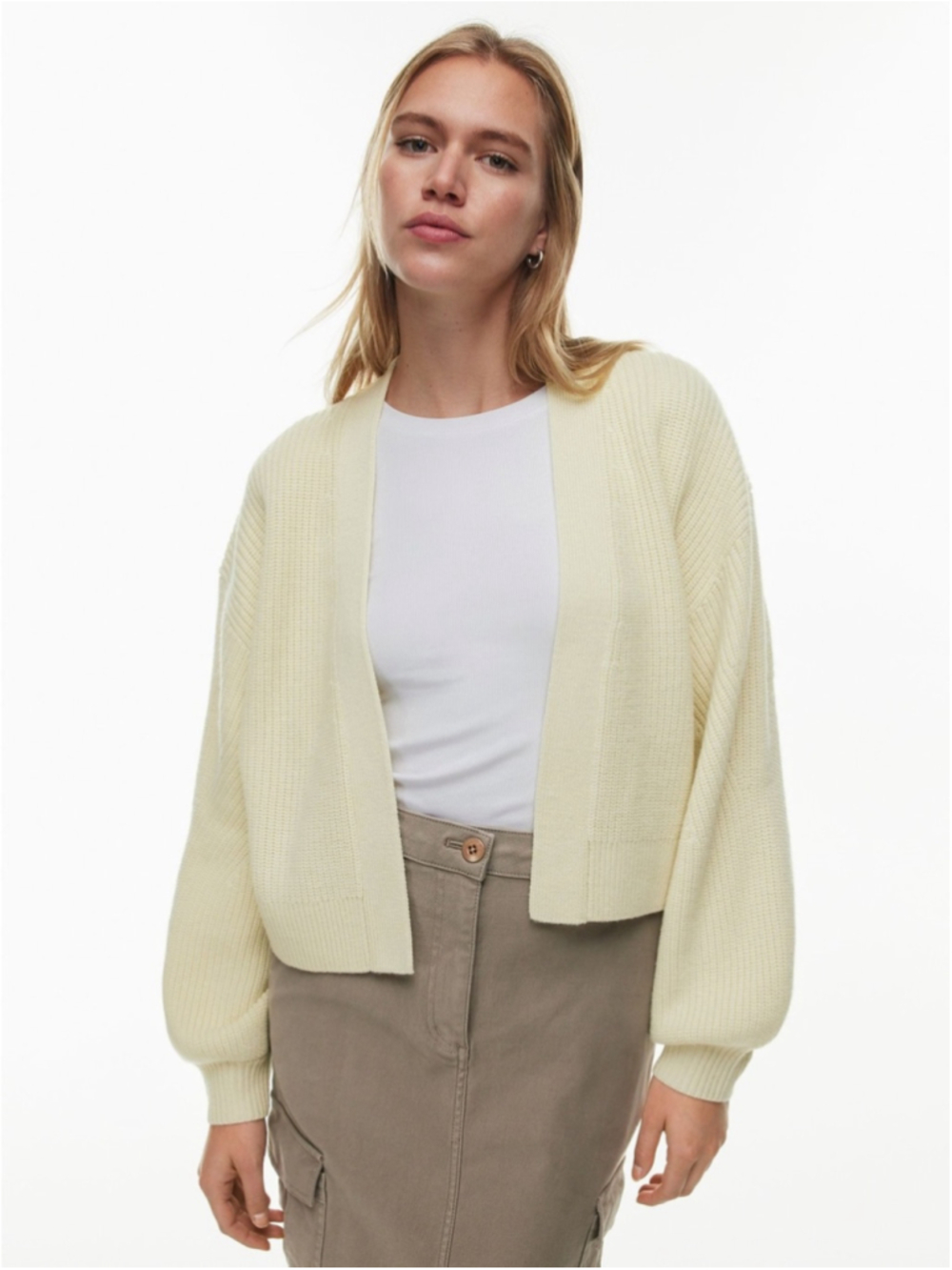 Wilfred Free Unwind Merino Wool Waist Cardigan Large Ryegrass Yellow Aritzia